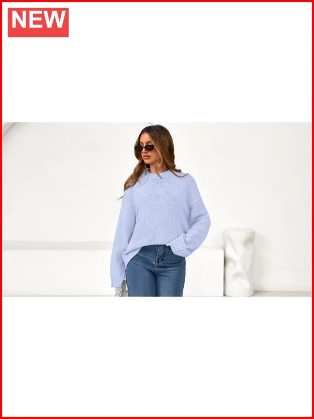 Women's Crewneck Loose Knit Pullover Sweater Long Sleeve Ribbed Fall Winter